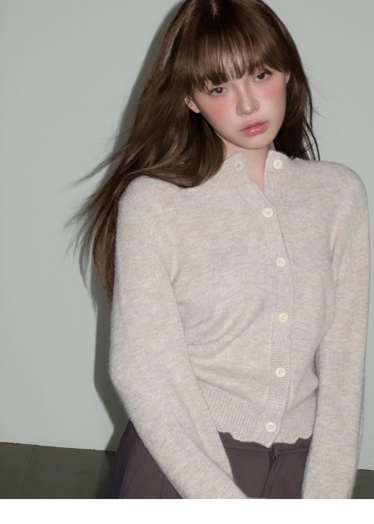 Ruffled Collar And Bow Detail Knit Cardigan