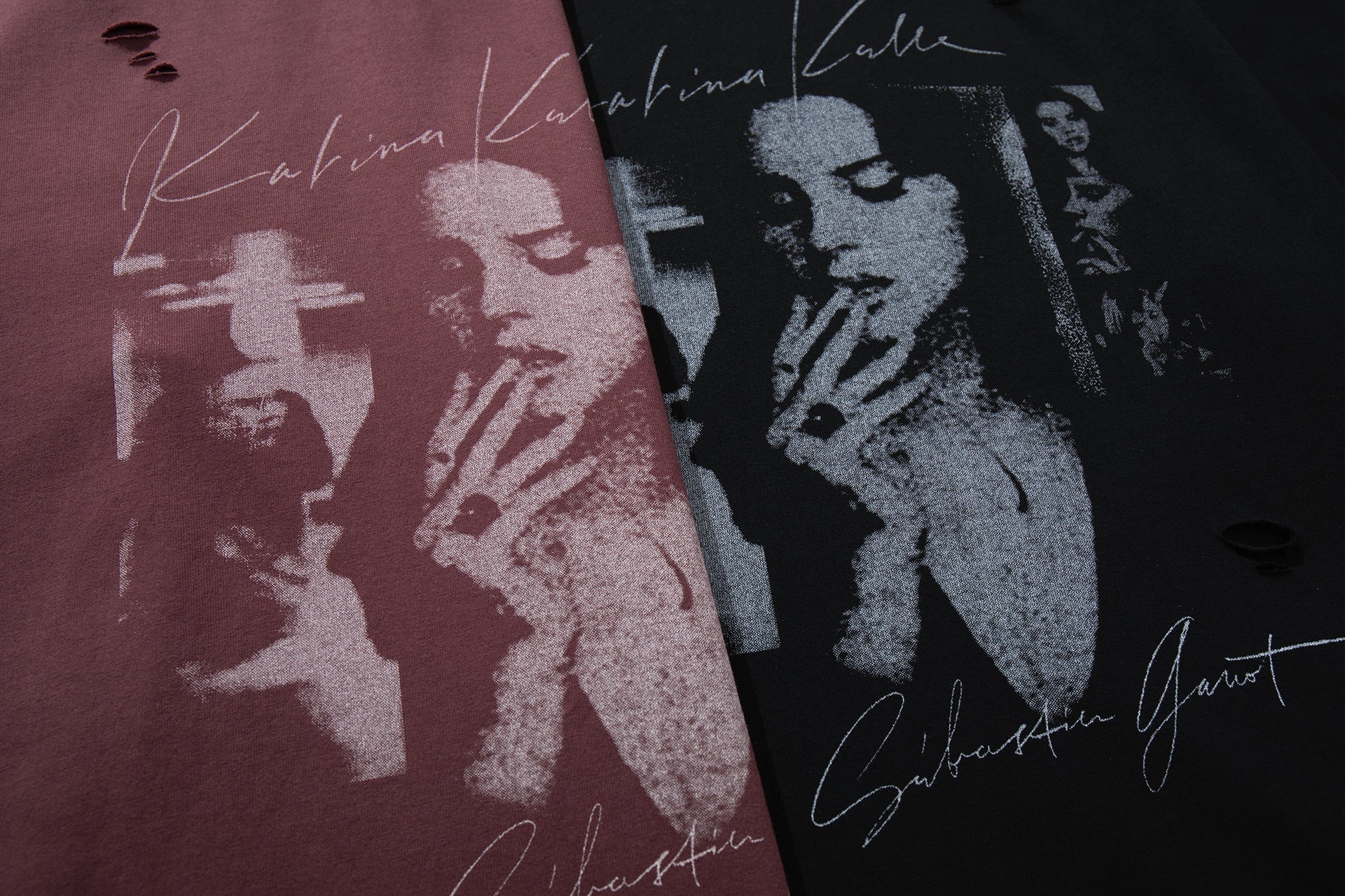 Damage Portrait Print Short Sleeve T-Shirt