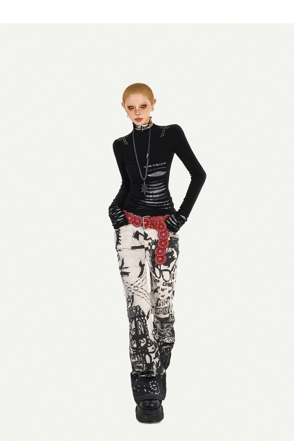 Ink Print Design Denim Jeans