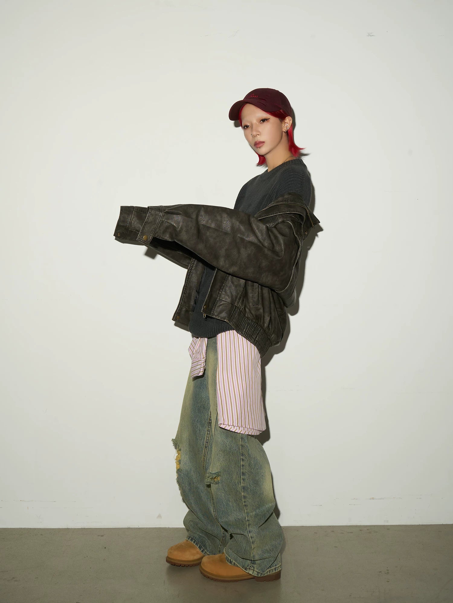 PU Leather Stand Collar Oversize Jacket