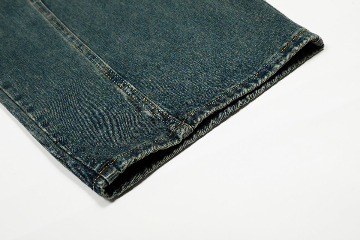 Washed Embroidery Wide Leg Denim Jeans