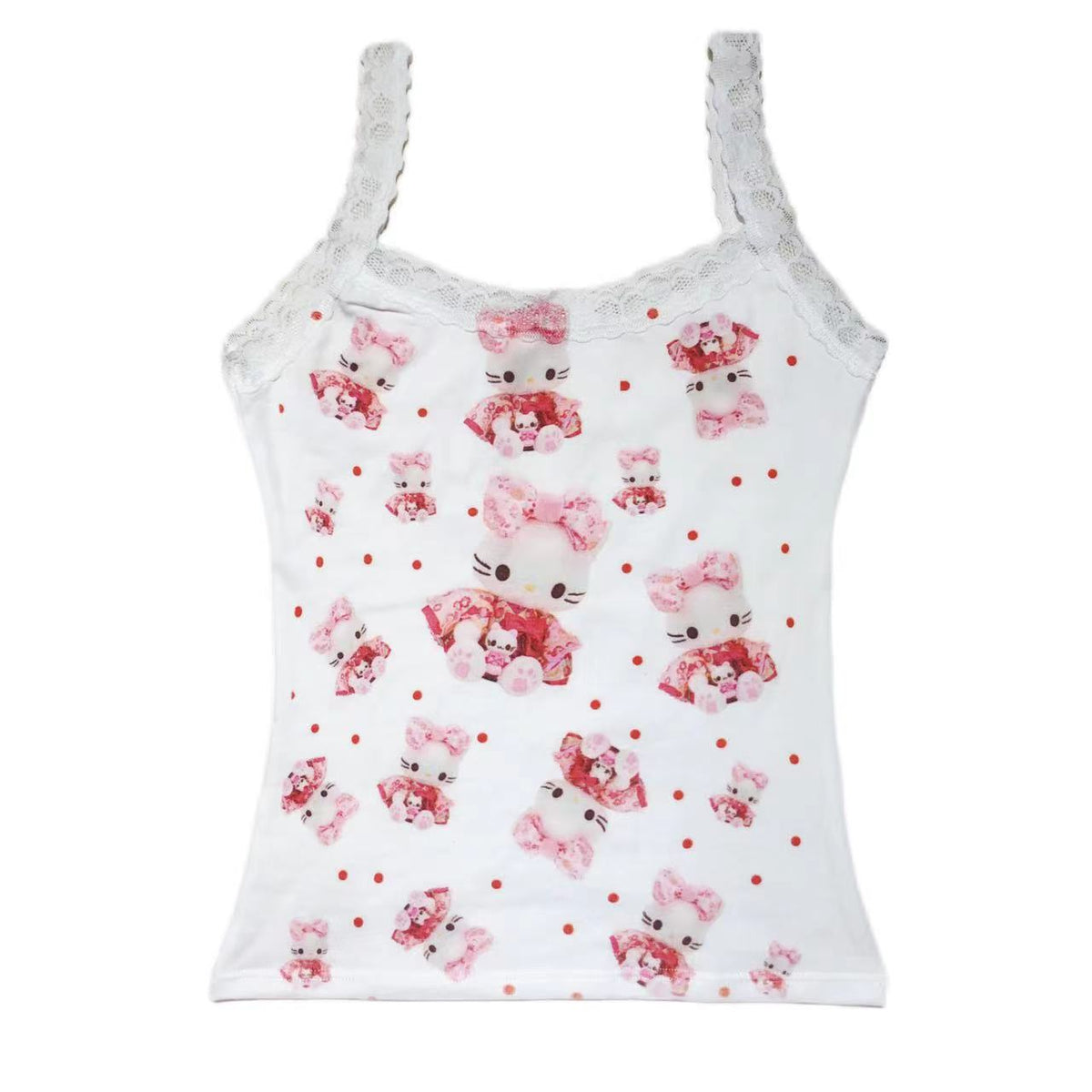 Polka Dot Cat Lace Tank Top