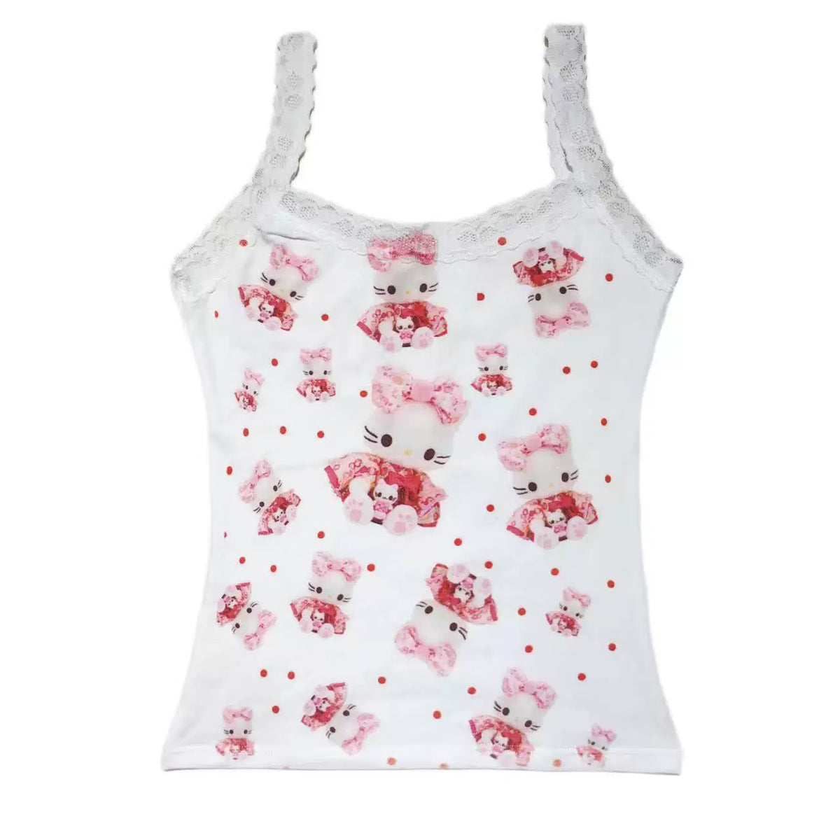 Polka Dot Cat Lace Tank Top