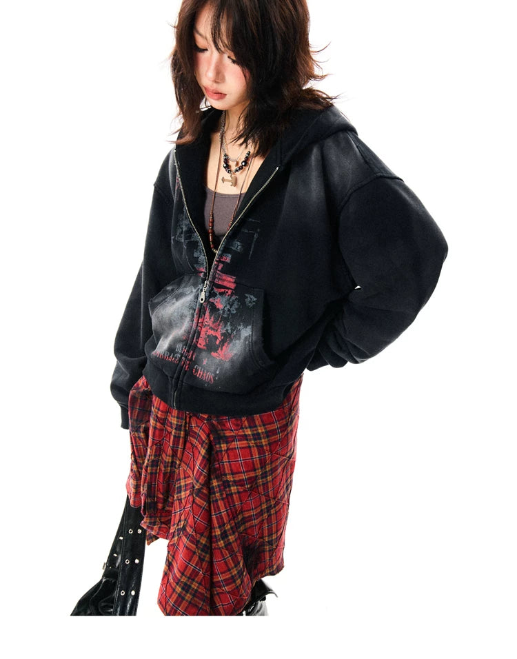 Paint Splash Graphic Print Oversize Zipper Hoodie