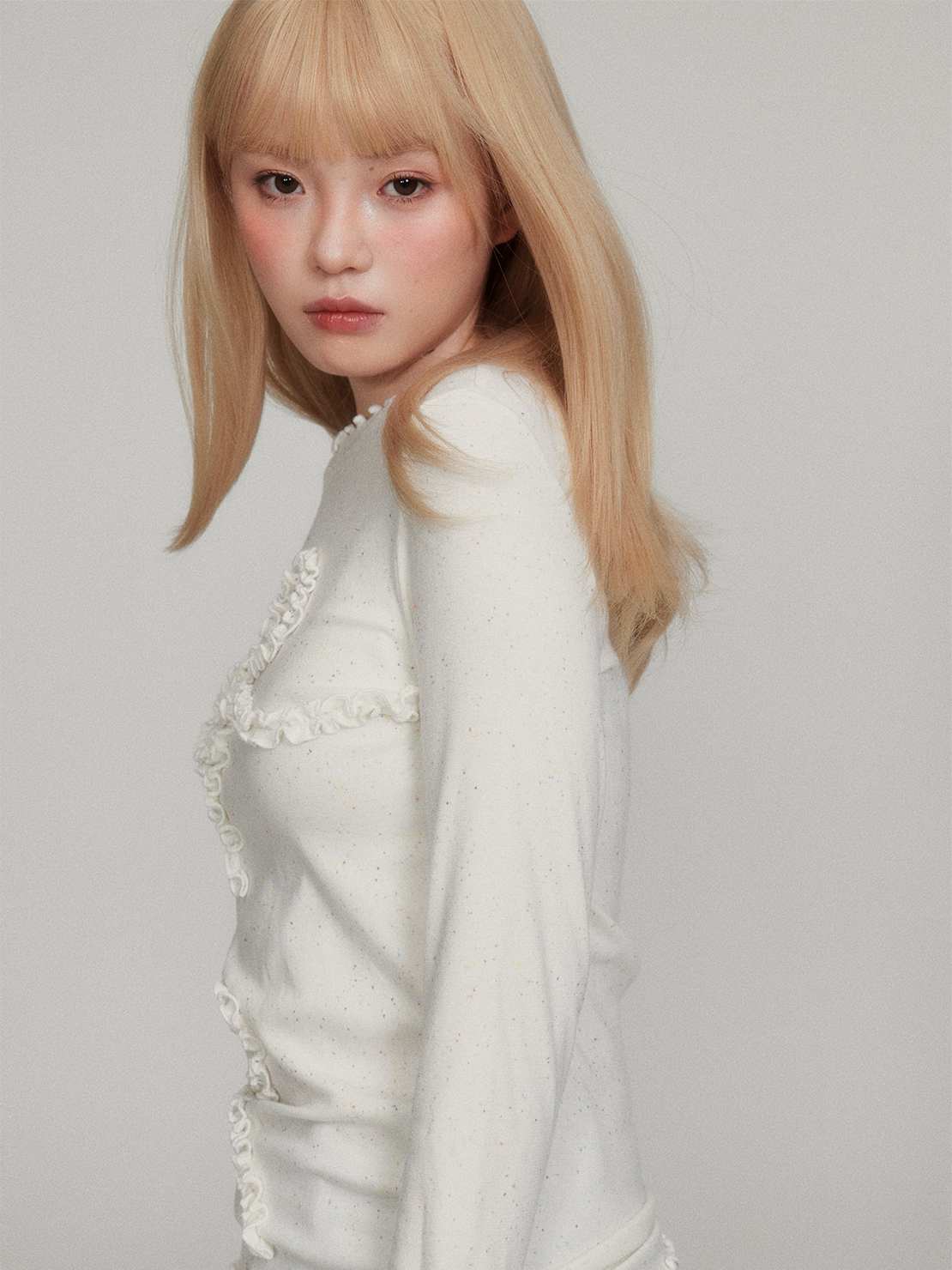Dot Pattern Bow Lyocell Thermal Long Sleeve T-Shirt