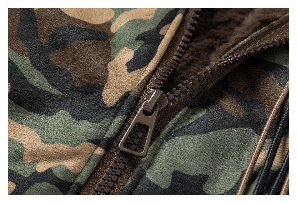 Veste cargo camouflage à col en fourrure