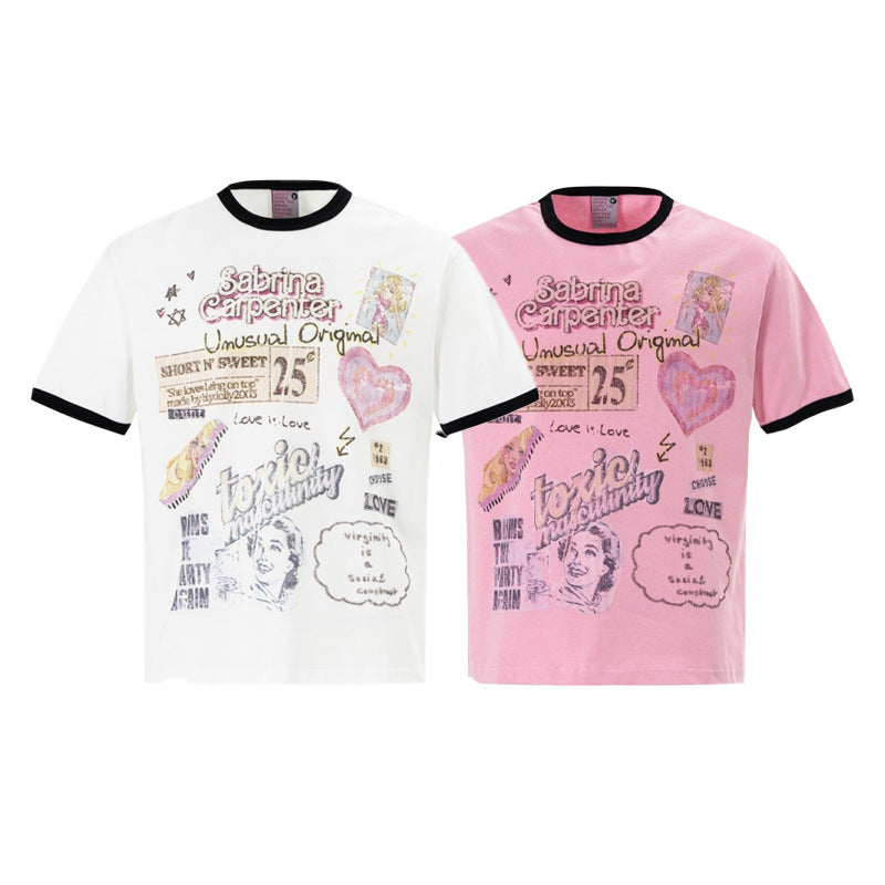 Ringer Graphic Print Short Sleeve T-Shirt