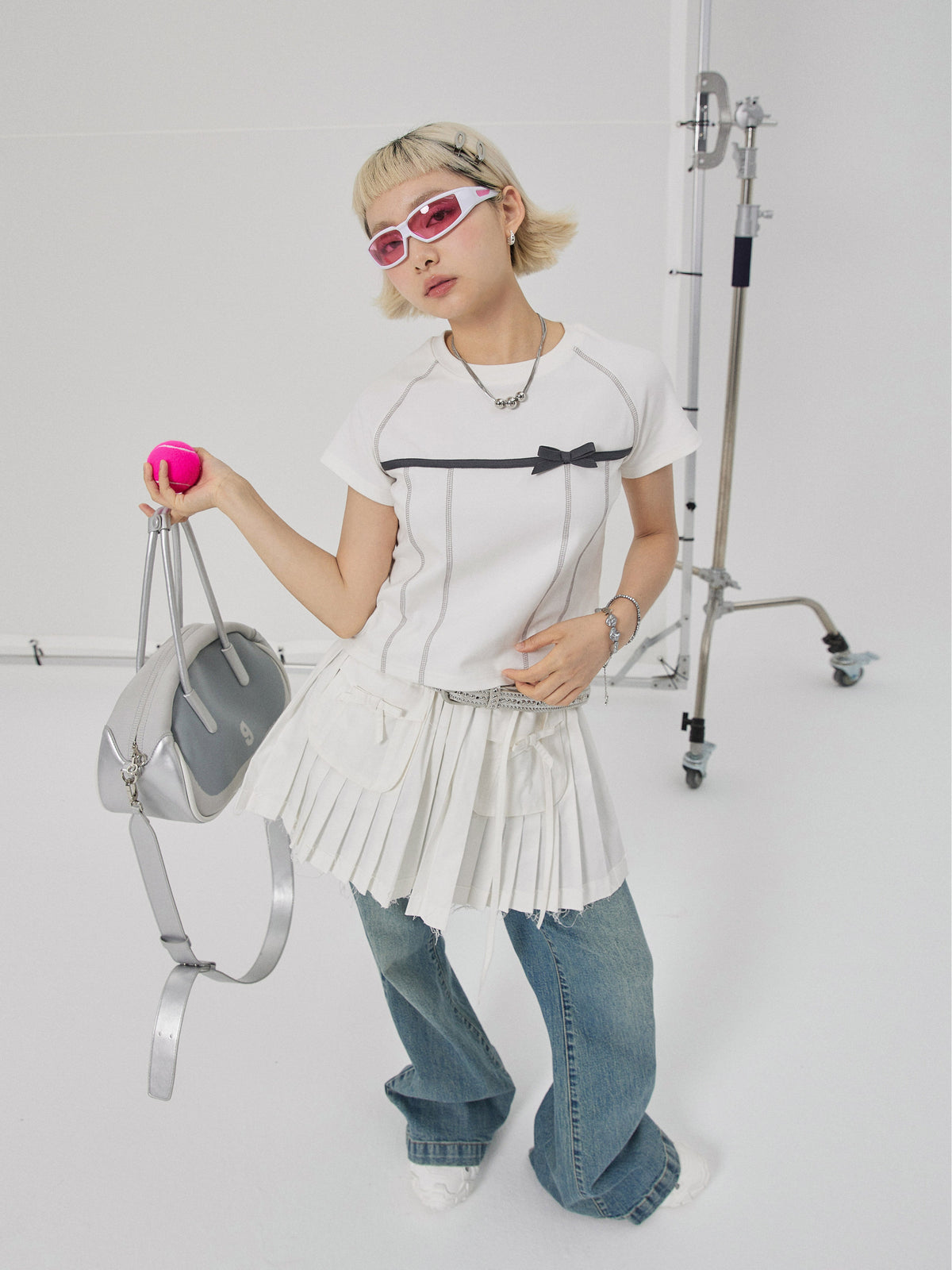 Sporty 3D Bow Raglan Short Sleeve T-Shirt