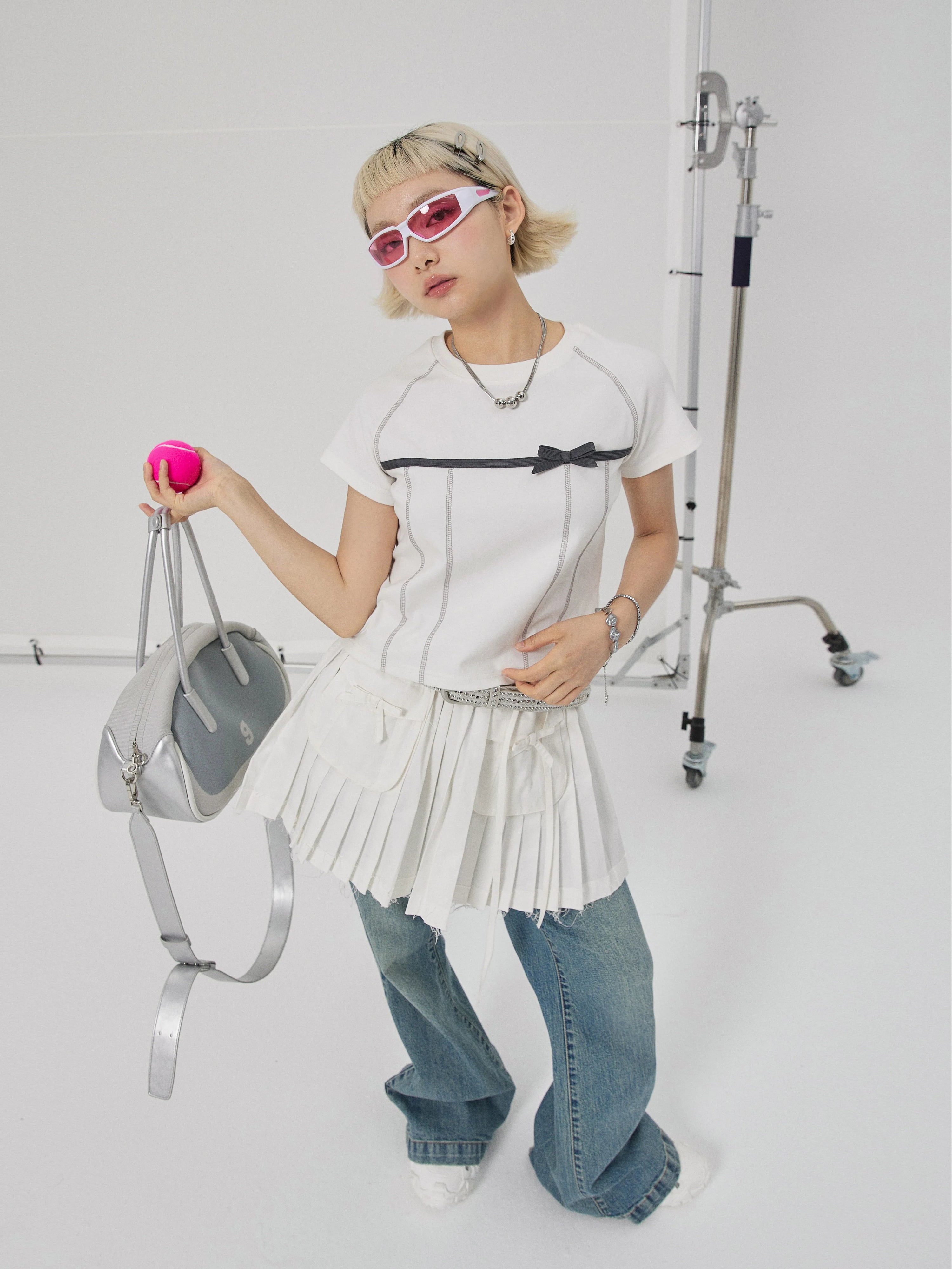 Sporty 3D Bow Raglan Short Sleeve T-Shirt