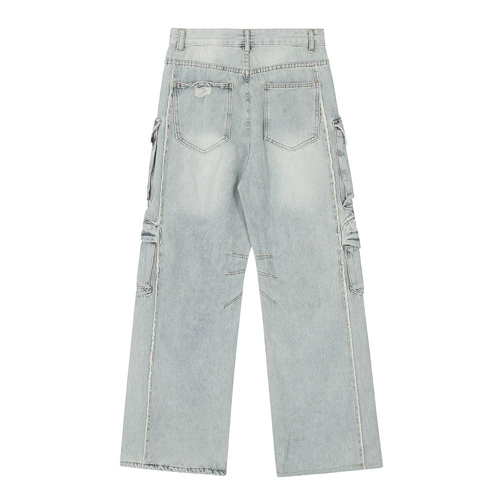 Distressed Denim Cargo Pants