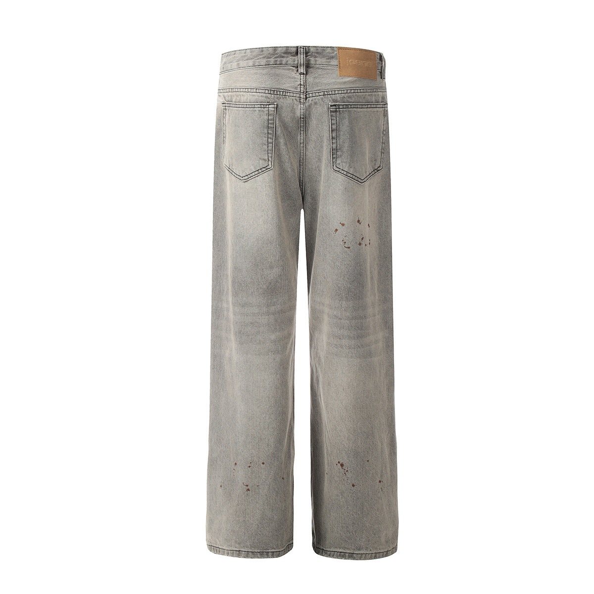 Washed Damage Straight Wide Leg Denim Jeans