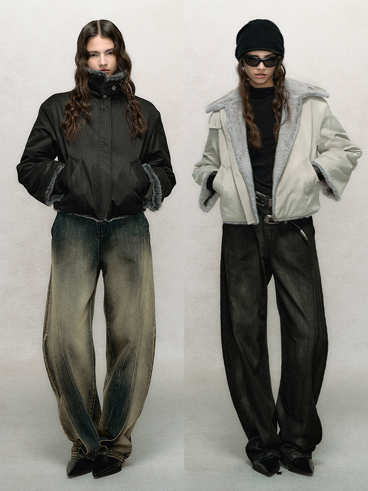 Reversible Short Fake Fur Zipper Jacket