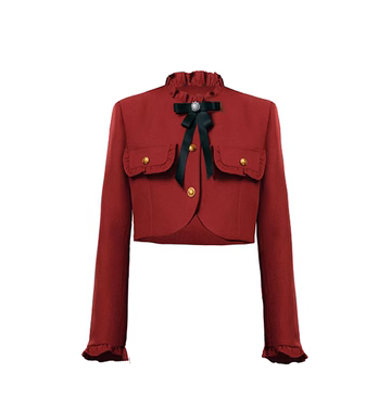 Red Bow-Knot Pleated Skirt & Blazer Jacket Setup