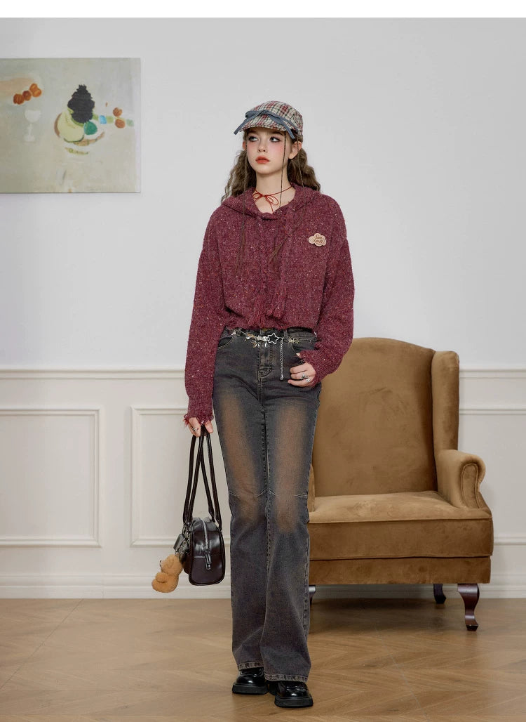 Textured Hooded Knit Sweater & Long Knit Skirt Setup