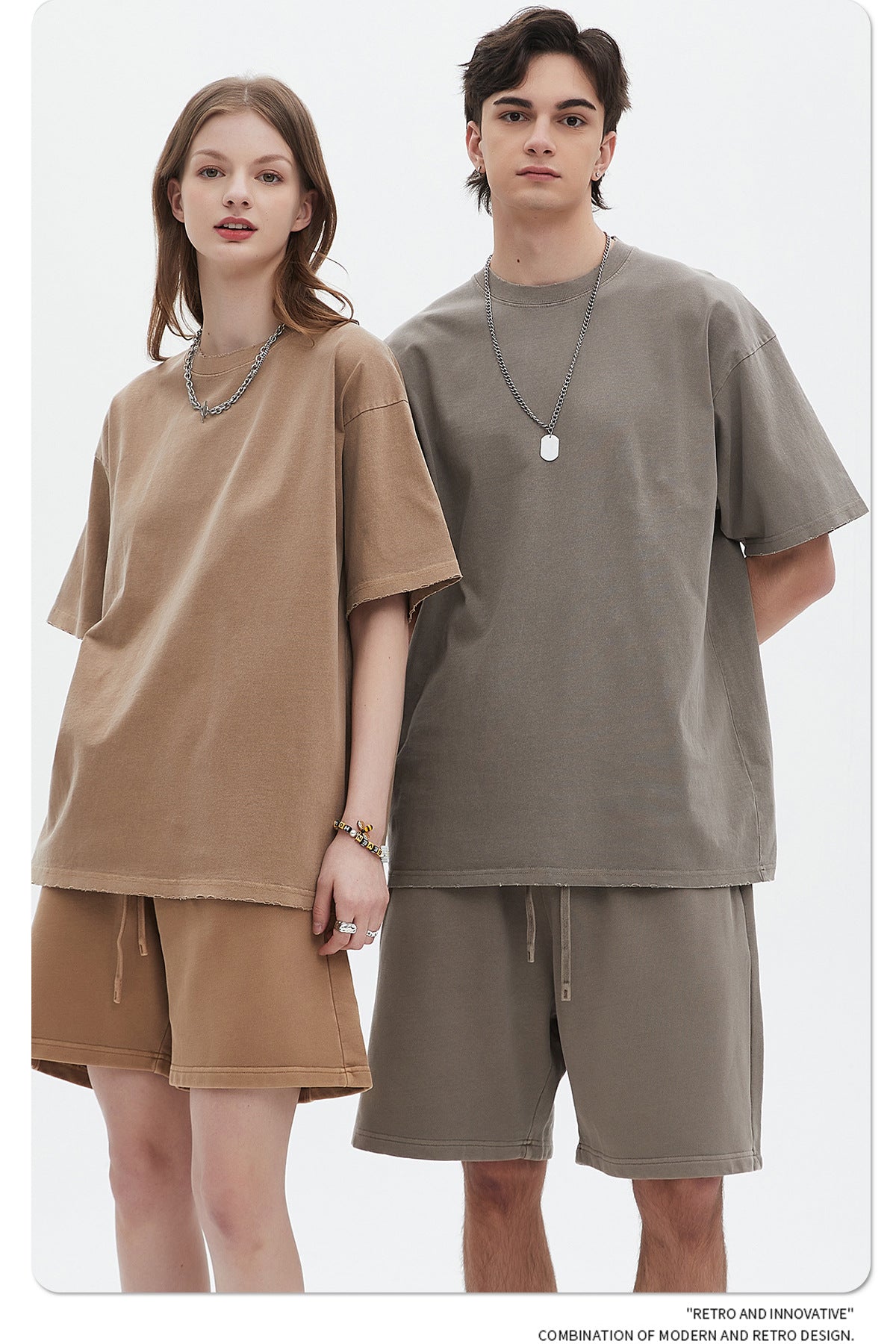 Washed Dyed Oversize Damage Short-sleeve T-shirt & Short Sweatpants Setup
