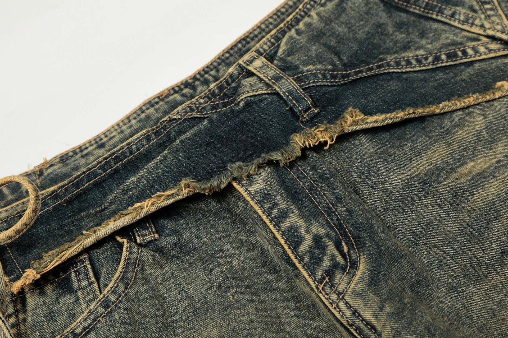 Washed Layered Fade Wide Leg Denim Jeans