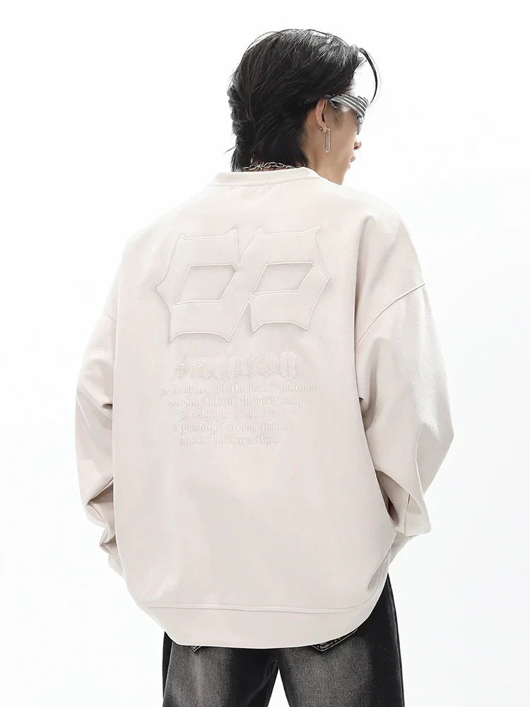 Suede Embroidery Round Neck Oversize Sweatshirt