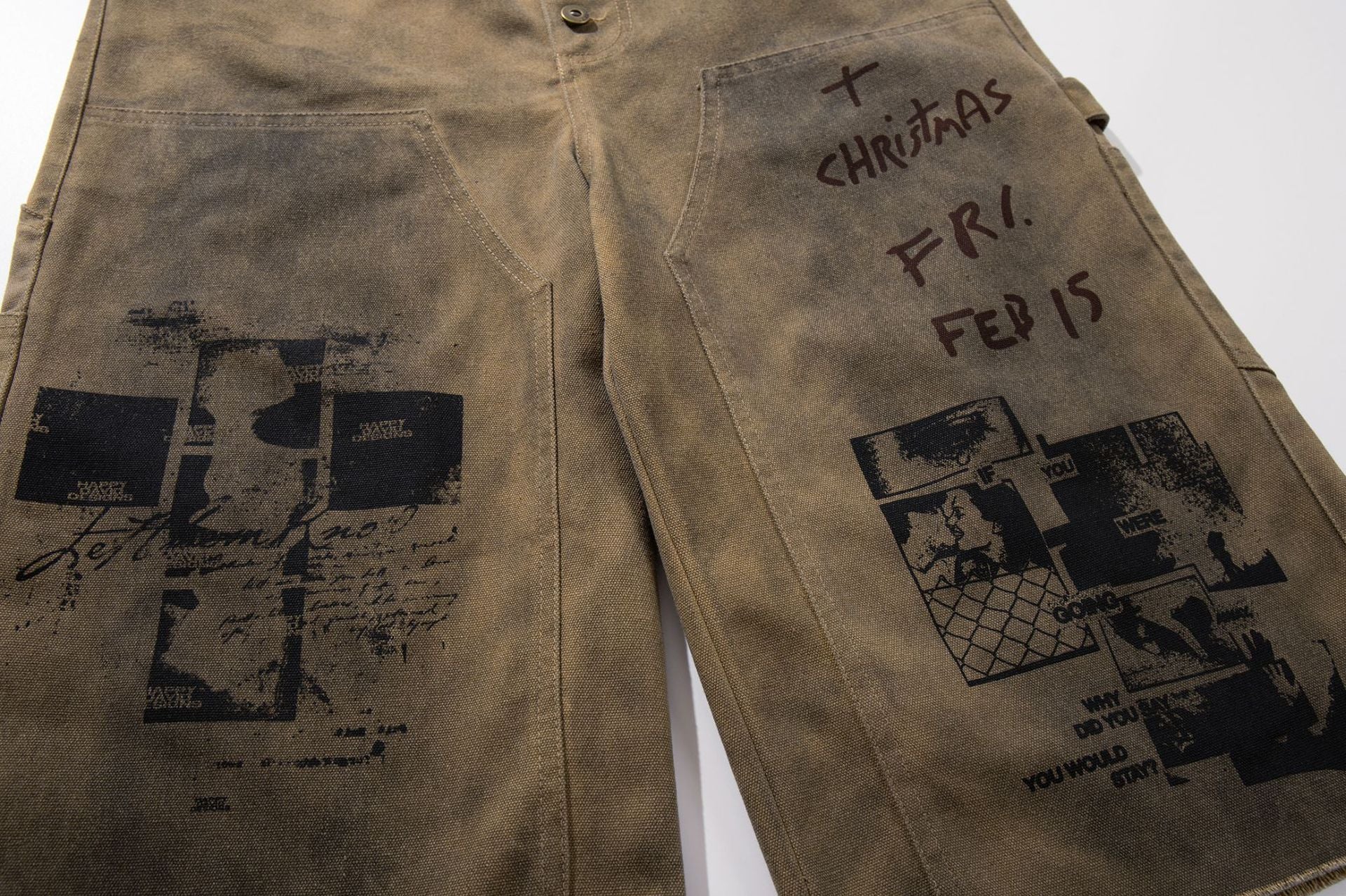 Washed Portrait Letter Print Denim Jort