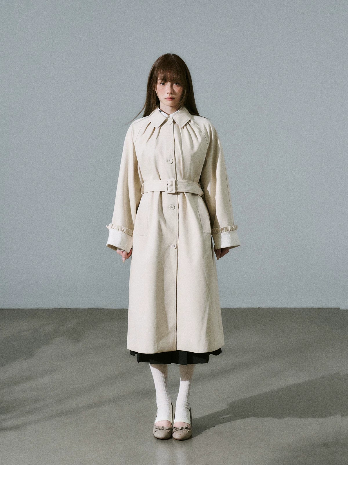 Lyocell Cotton Flower Bud Patchwork Ruffle Coat