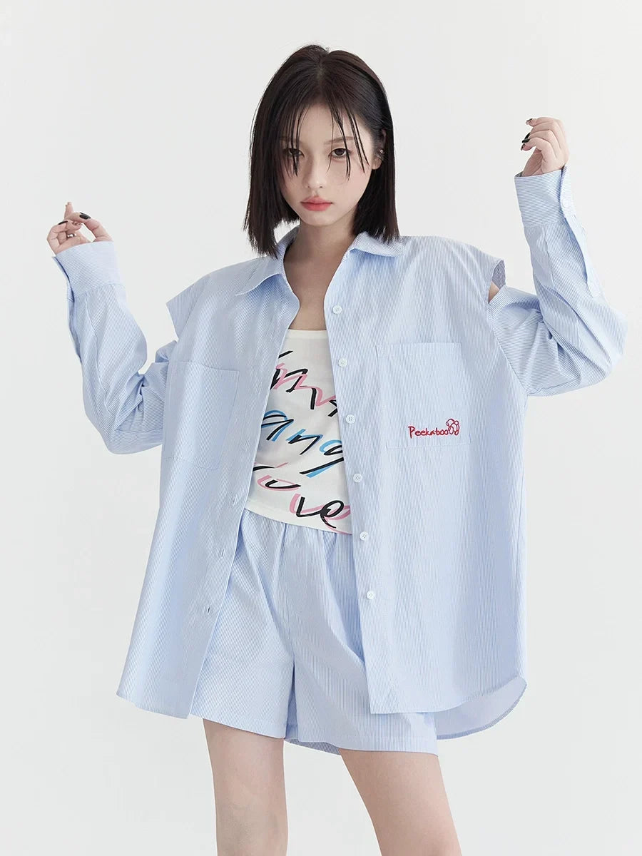 Oversize-Langarmshirt mit Schlitz & Shorts-Set