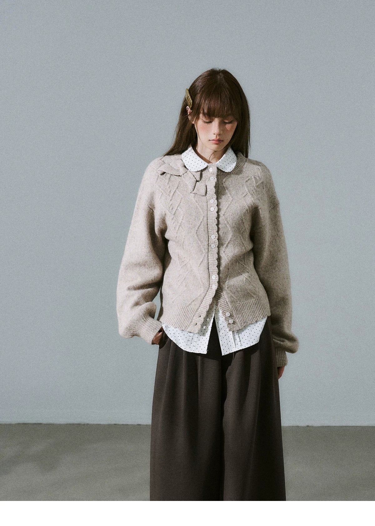 Moonlight Silhouette Bow Detail Wool Knit Cardigan