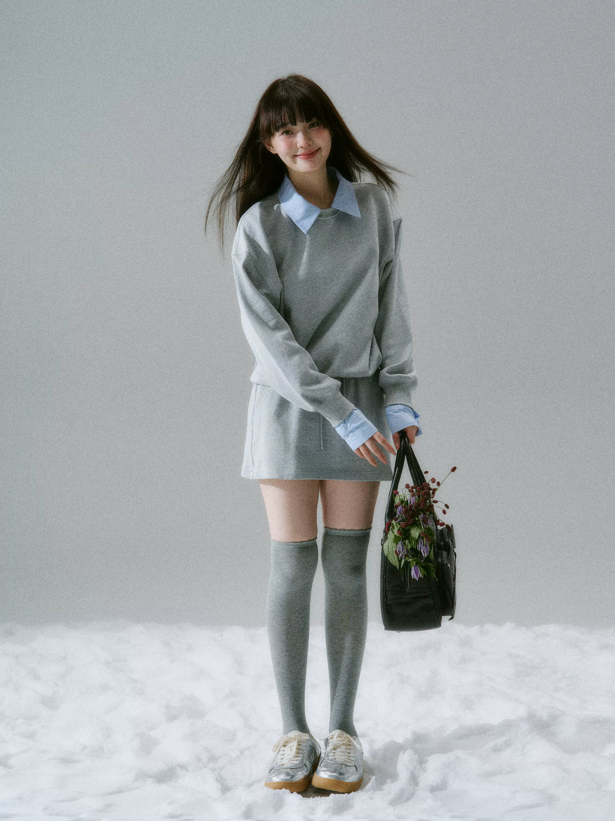Skin-Friendly Sweatshirt & Short Skirt Setup