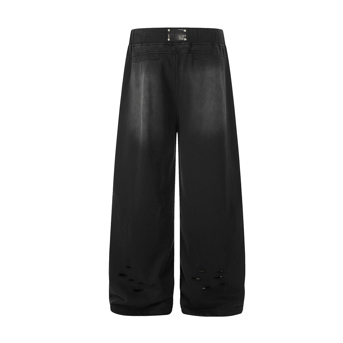 Washed Damage Drawstring Wide Leg Sweatpants