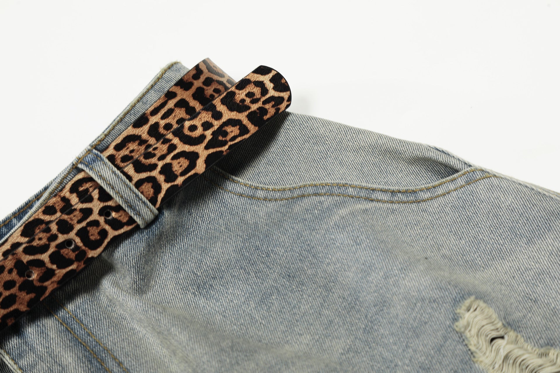 Washed Damage Panel Curved Denim Jeans
