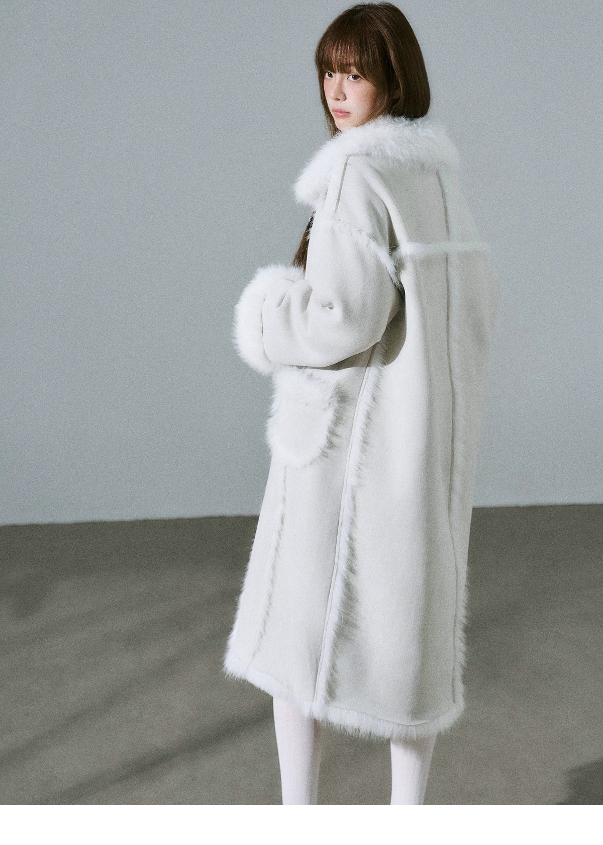 Bow Detail Fake Fur Trimmed Coat