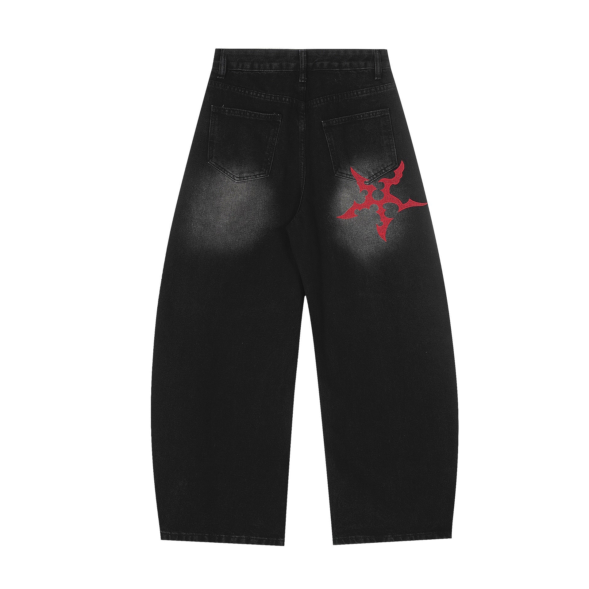 Washed Tribal Print Wide Leg Denim Jeans