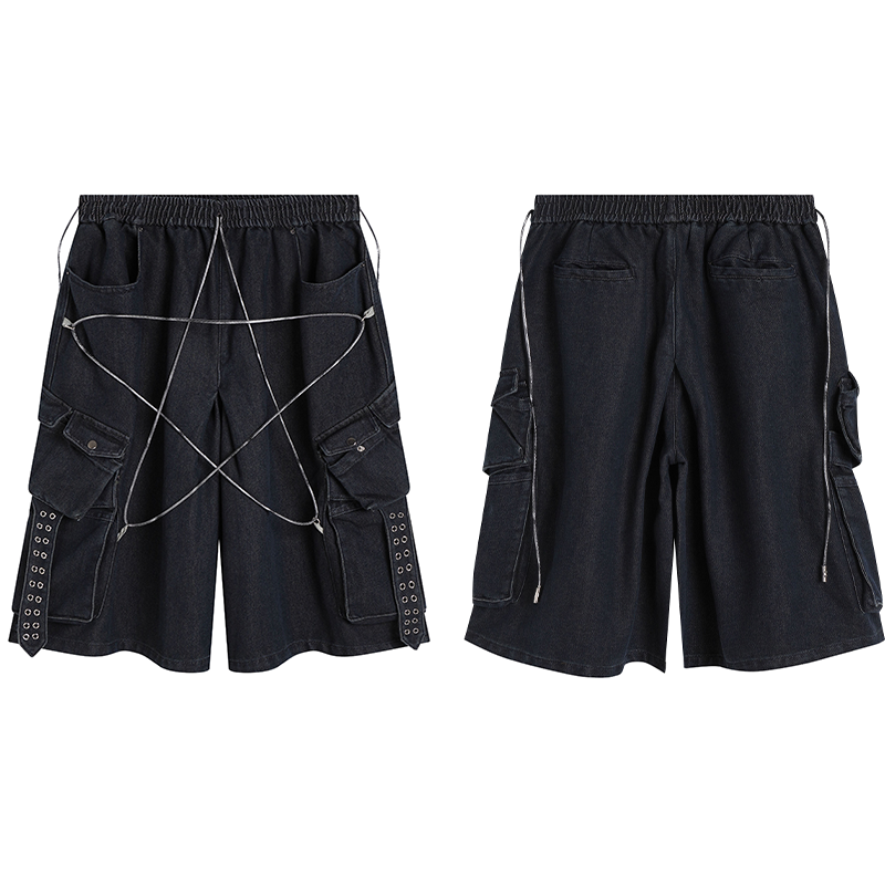 Star Design Washed Half Denim Jeans
