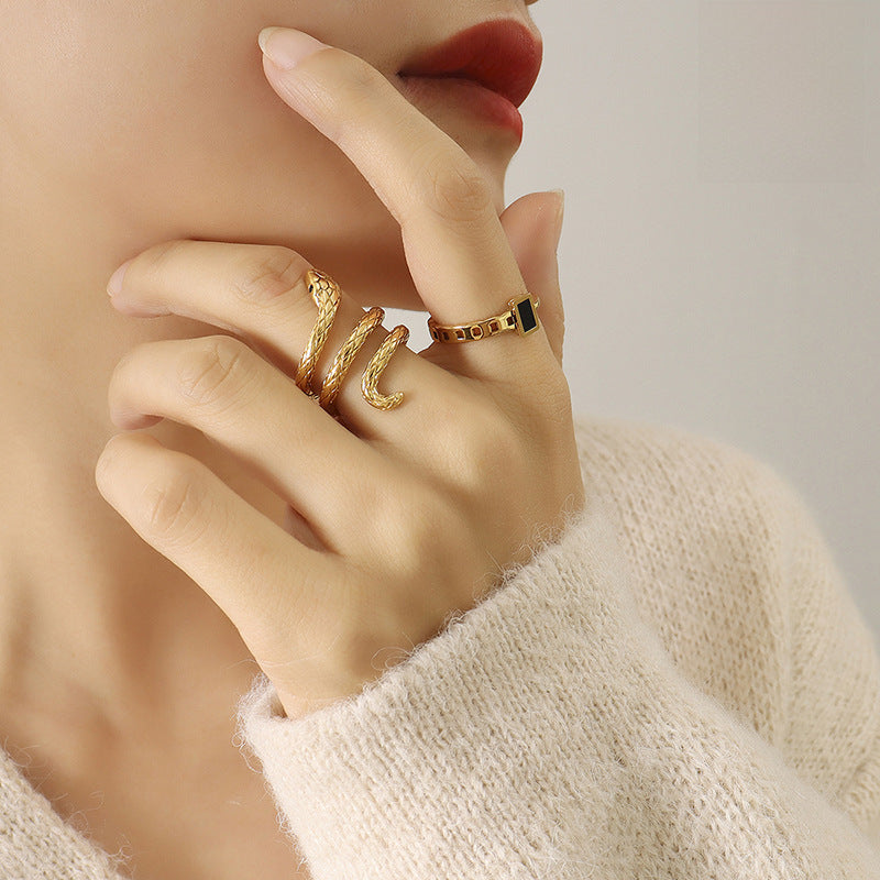 Gold Tone Snake Design Ring, Unique Coiled Serpent Jewelry, Fashionable Women's Accessory, Trendy Animal-Inspired Ring, Popular Choice for Statement Pieces, Best Seller in Novelty Jewelry.