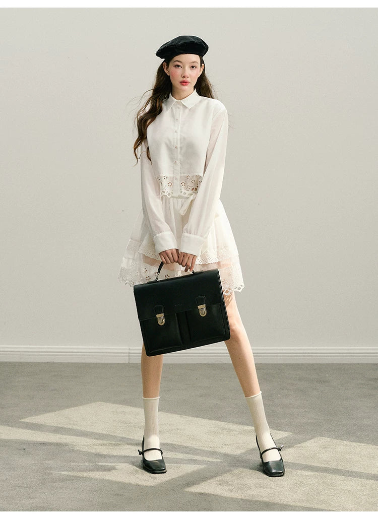 Lace Long Sleeve Shirt & Lace Short Skirt Setup