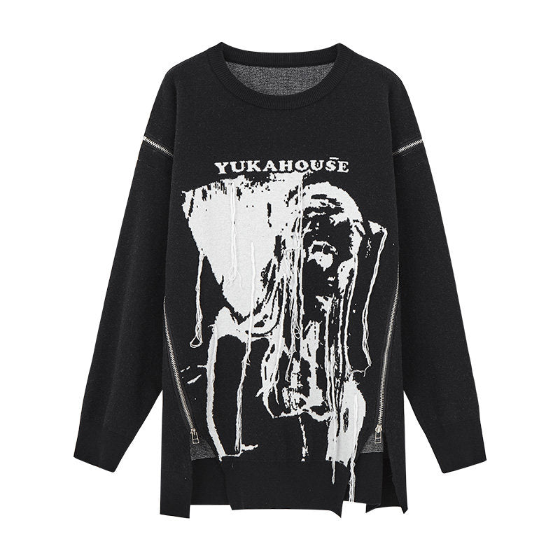 Zipper Design Oversize Knit Sweater