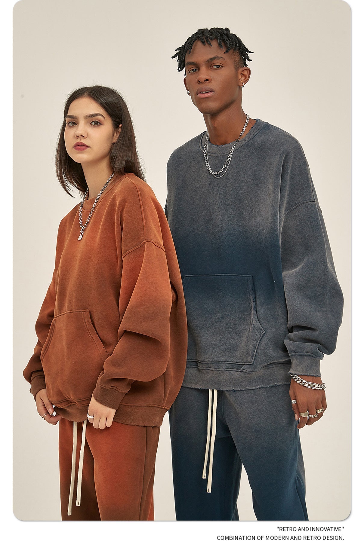Fleece Lining Spray-dye Damage Oversize Sweatshirt