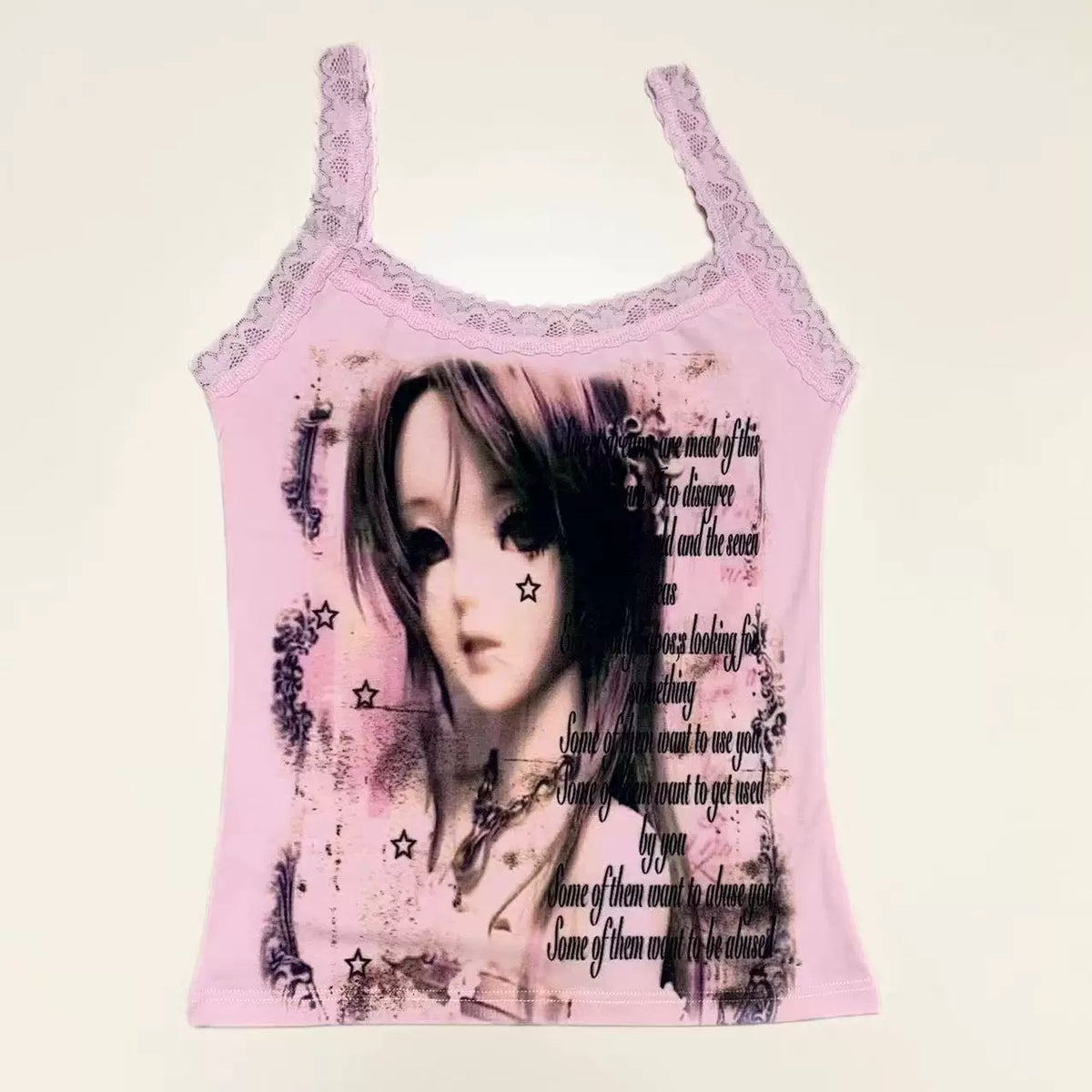 Graffiti Design Lace Tank Top