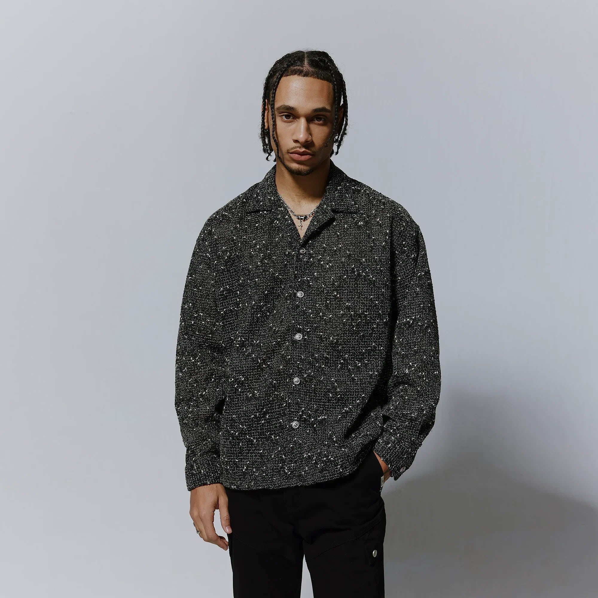 Contrast Stitch Oversize Button-Up Turn-Do