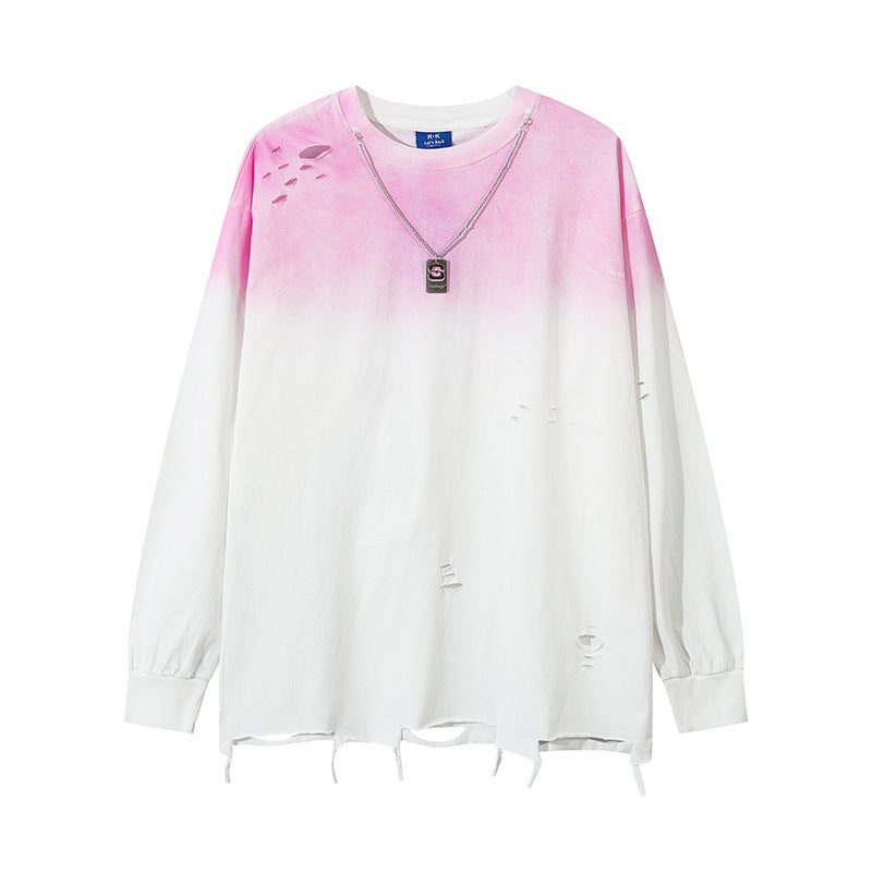 Oversized T-shirt met lange mouwen en gradiëntschade-ontwerp