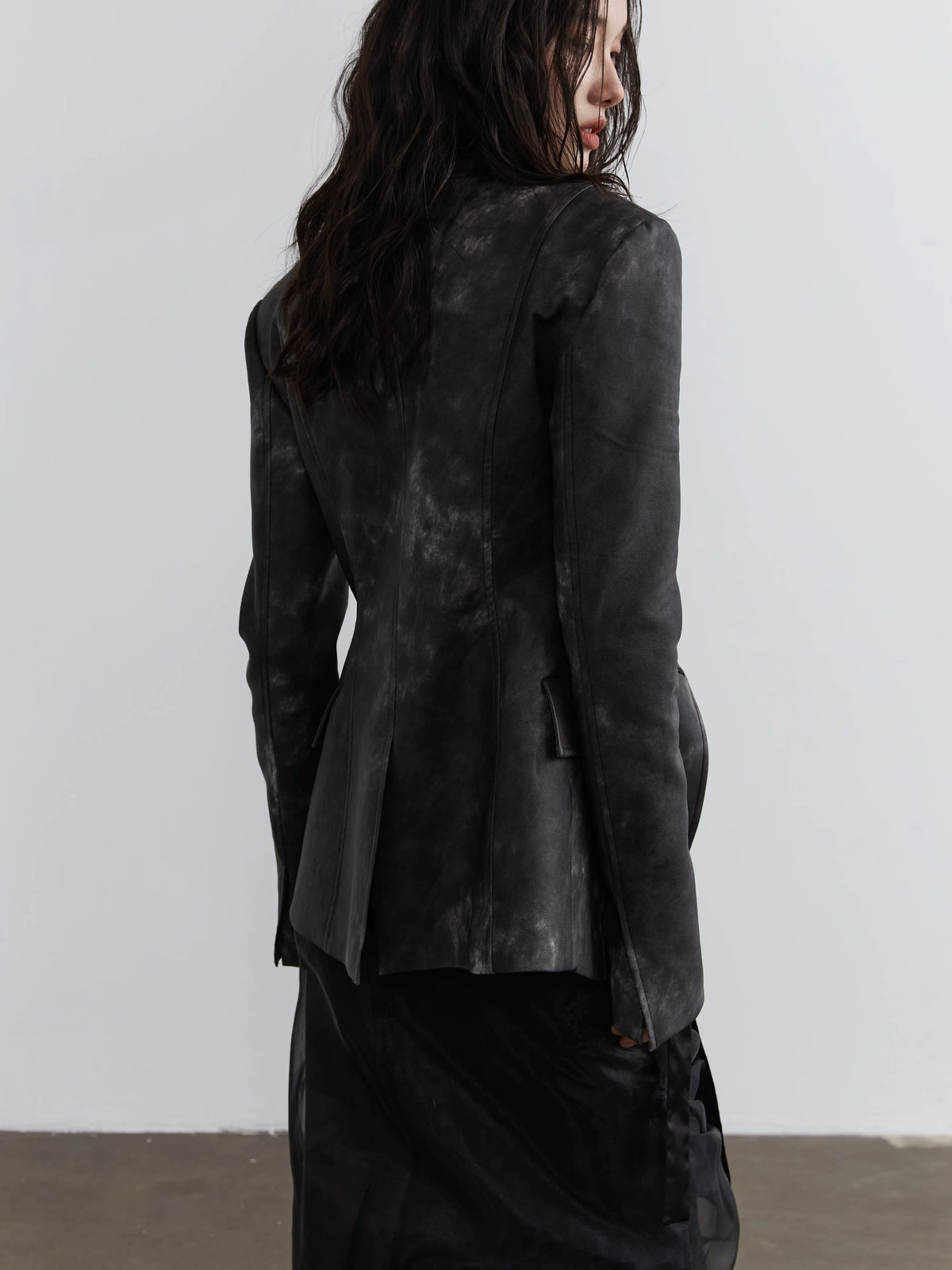 Smoked Ink Stained PU Leather Fake Layered Jacket