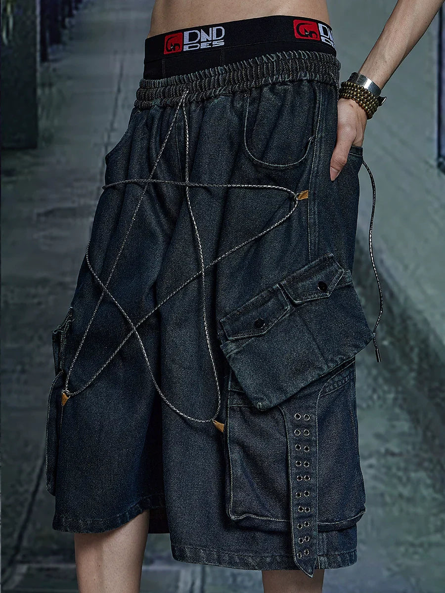 Star Design Washed Half Denim Jeans