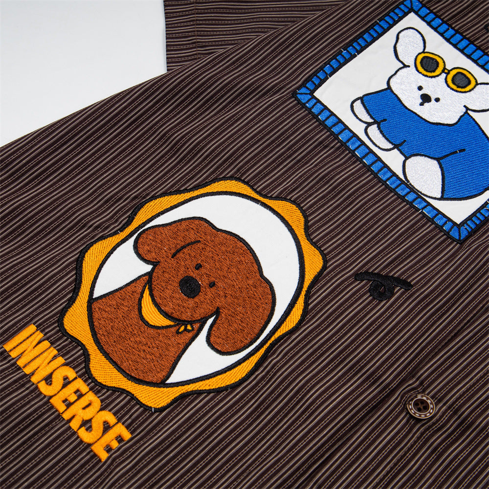 Cartoon Patches Vertical Stripe Shirt