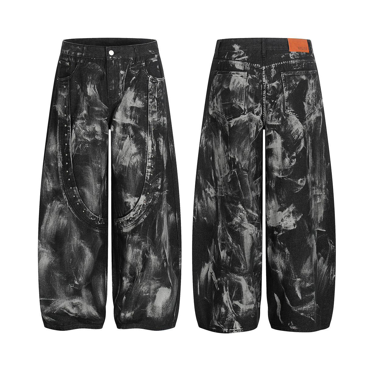 Paint Studs Curved Denim Jeans
