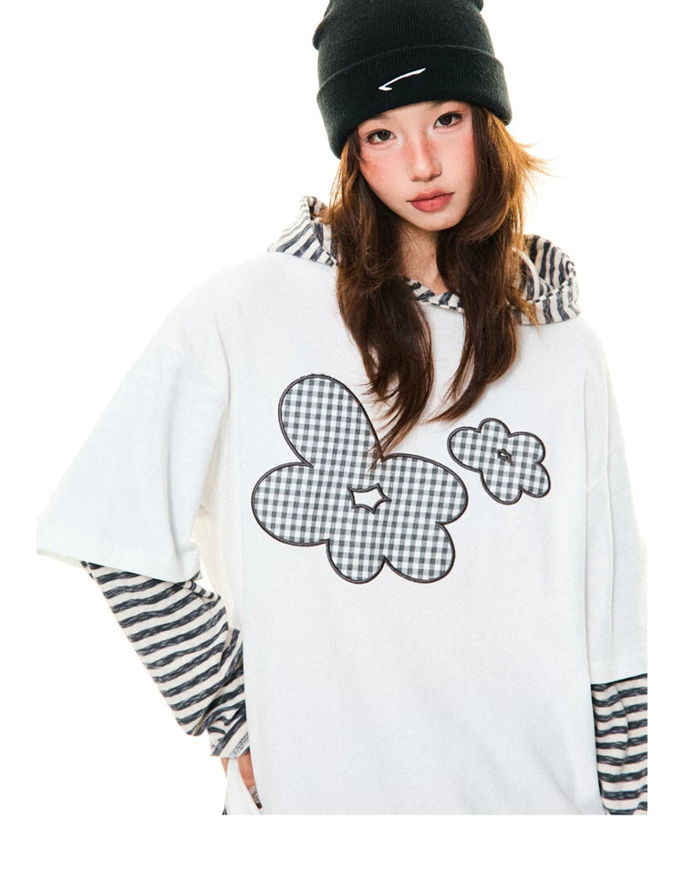 Flower Graphic Layered-Look Hoodie