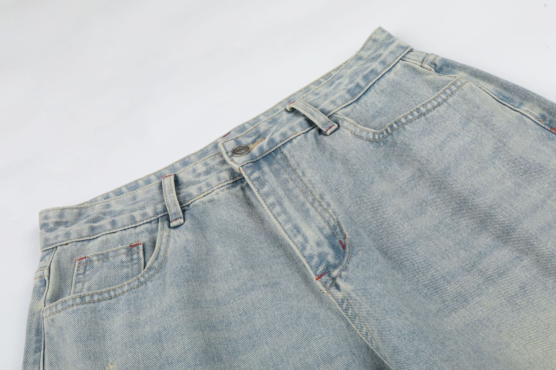 Washed Paint Studs Detail Wide Leg Denim Jeans