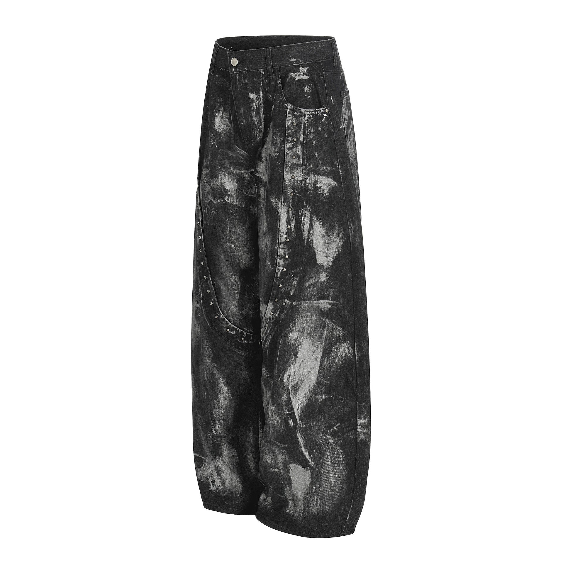 Paint Studs Curved Denim Jeans