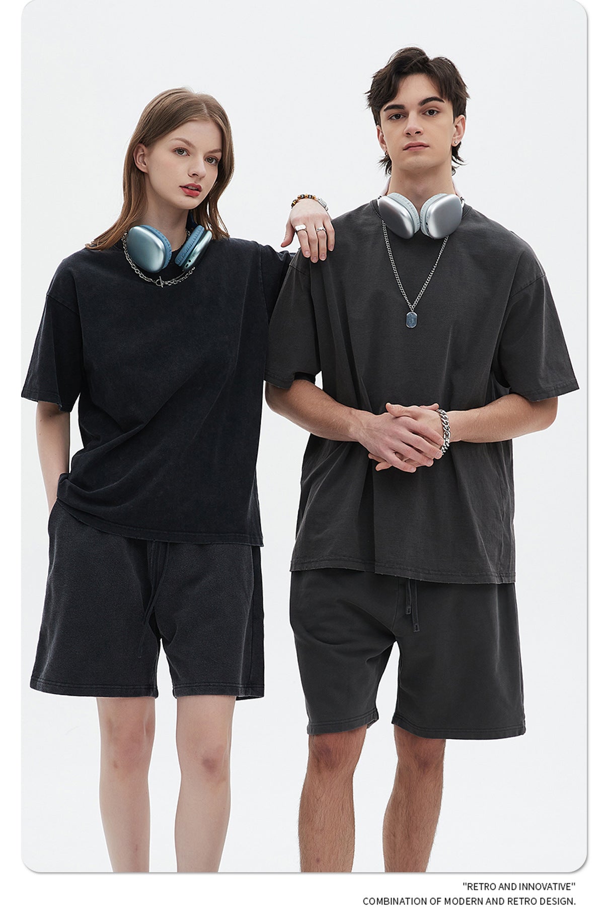 Washed Dyed Oversize Damage Short-sleeve T-shirt & Short Sweatpants Setup