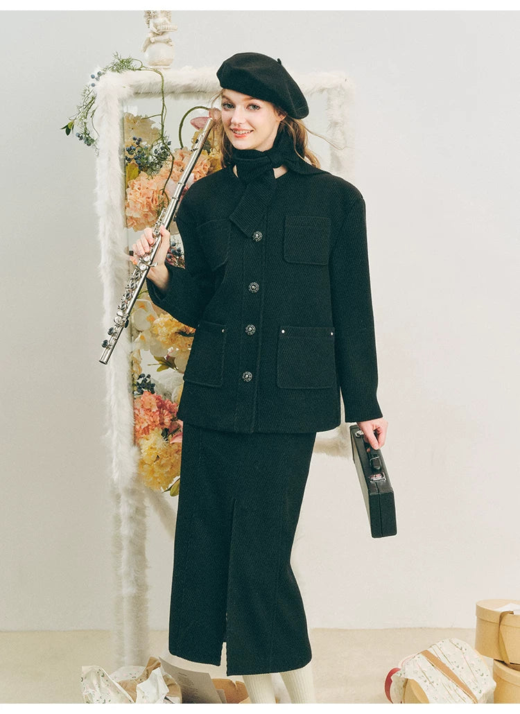 Oversize Corduroy Jacket & Ankle-Length Skirt Setup