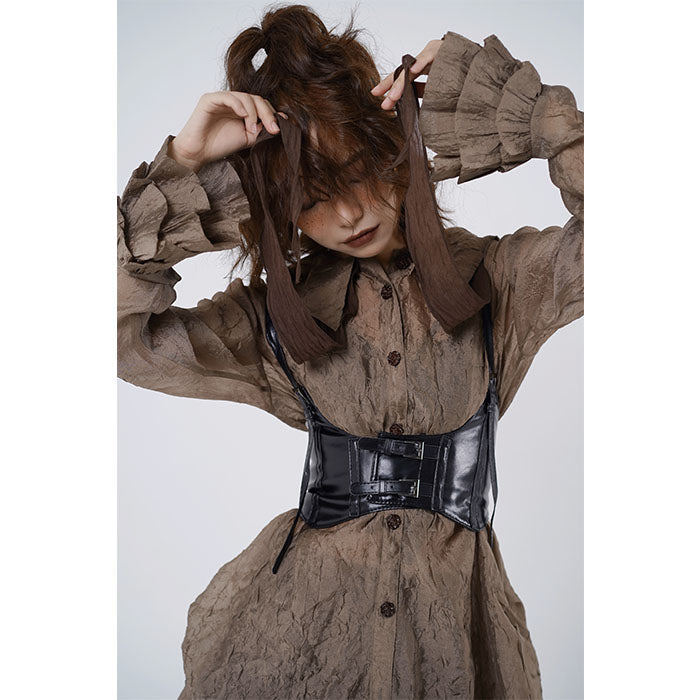 Tiered Sleeve Long Sleeve Shirt Dress