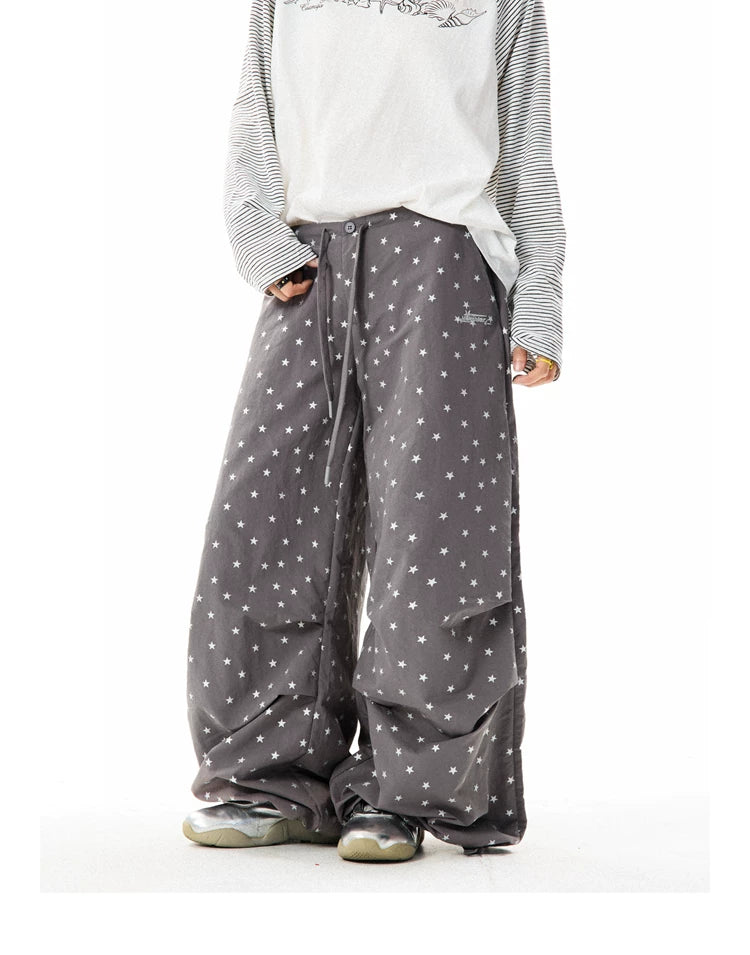 Allover Star Print Wide-Leg Pants