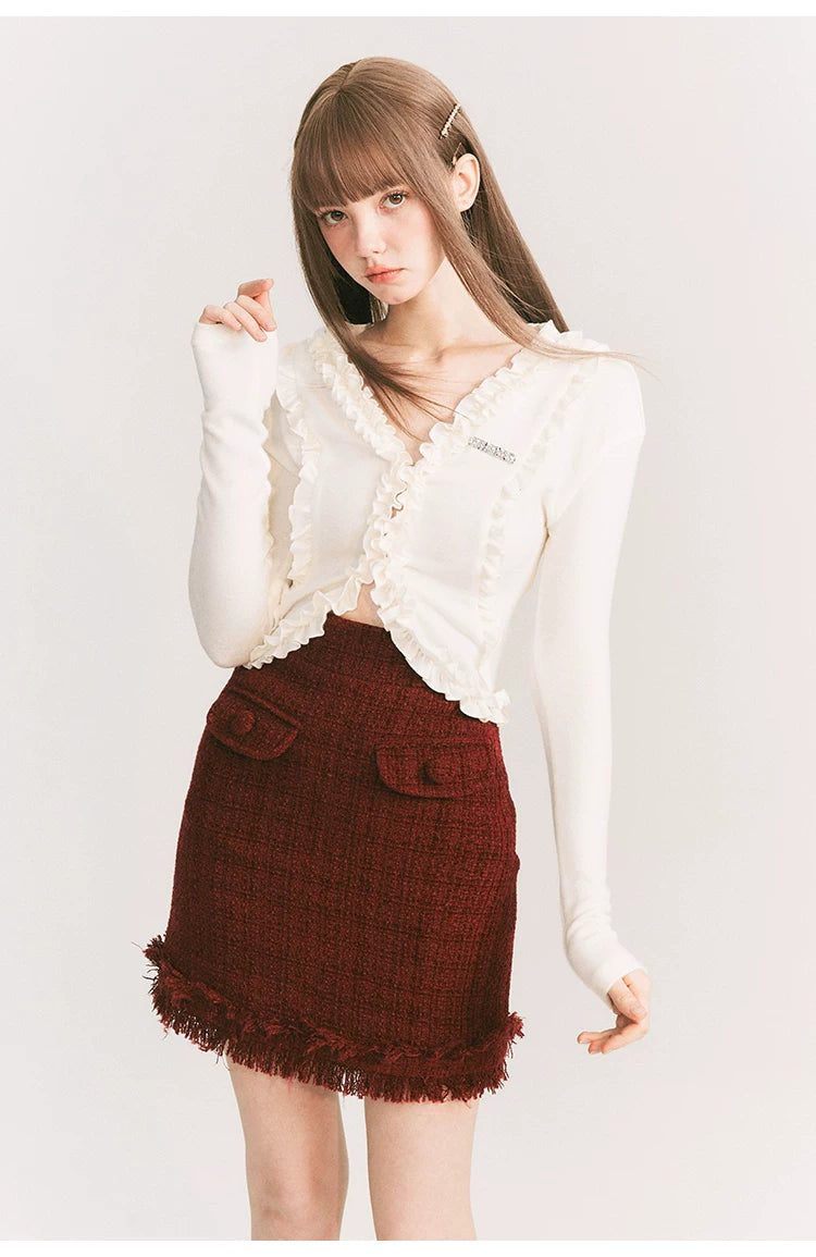 Round Collar Tweed Jacket & A-Line Tweed Skirt Setup